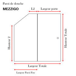 Cabine de douche sous pente MEZZIGO - PAROI FIXE et Porte battante - Prise de cotes