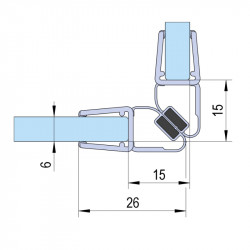 Joint d'étanchéité avec 90° profilé magnétique pour verre de 6mm